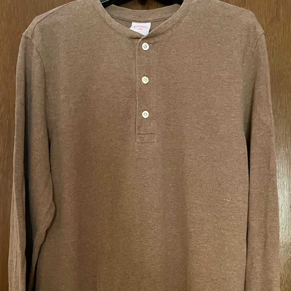 Brooks Brothers. 
Men's Brown Henley Shirt. 
3 button, cotton